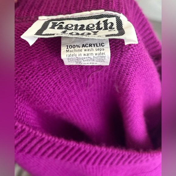 Vintage Kenneth Too Knit Sweater Purple Duck Detailed Acrylic 90's Cozy Sz S - Picture 4 of 7
